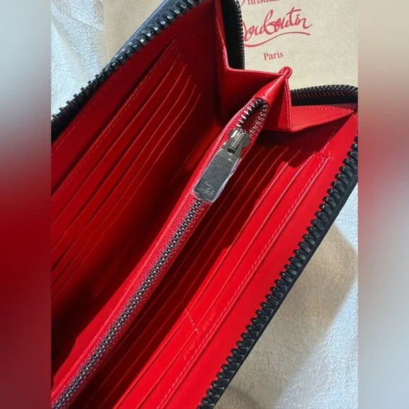 NEW Christian Louboutin Panettone Studs Logo Black Purse Zip Clutch Big Wallet - Picture 14 of 16